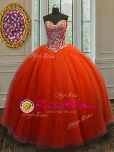 Floor Length Lace Up Vestidos de Quinceanera Red and In for Military Ball and Sweet 16 and Quinceanera with Beading