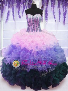 Extravagant Beading and Ruffles and Ruffled Layers Sweet 16 Dresses Multi-color Lace Up Sleeveless Floor Length