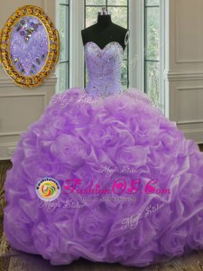 Customized Lavender Quinceanera Dresses Organza Sweep Train Sleeveless Beading