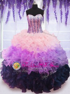 Floor Length Lace Up Sweet 16 Quinceanera Dress Multi-color and In for Military Ball and Sweet 16 and Quinceanera with Beading and Ruffles and Ruffled Layers