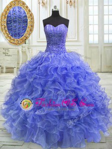 Shining Blue Sweet 16 Dress Military Ball and Sweet 16 and Quinceanera and For with Beading and Ruffles Sweetheart Sleeveless Lace Up