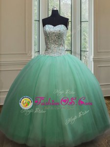 Fabulous Floor Length Lace Up Quinceanera Dress Apple Green and In for Military Ball and Sweet 16 and Quinceanera with Beading