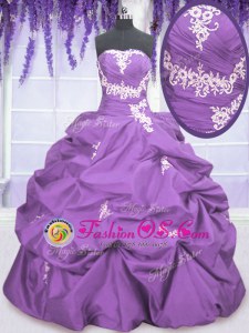 Extravagant Lavender Lace Up Quinceanera Dresses Appliques and Pick Ups Sleeveless Floor Length