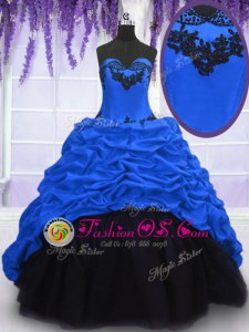 Adorable Taffeta Sleeveless With Train Quince Ball Gowns Sweep Train and Appliques and Pick Ups