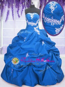 Pick Ups Blue Sleeveless Taffeta Lace Up Sweet 16 Quinceanera Dress for Military Ball and Sweet 16 and Quinceanera