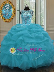 Pretty Beading and Belt Quinceanera Dress Baby Blue Lace Up Sleeveless Floor Length