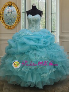 Pick Ups Floor Length Ball Gowns Sleeveless Baby Blue Quinceanera Dresses Lace Up