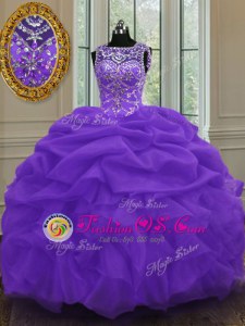 Custom Fit Eggplant Purple 15 Quinceanera Dress Military Ball and Sweet 16 and Quinceanera and For with Beading and Pick Ups Scoop Sleeveless Lace Up