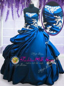 Royal Blue Strapless Neckline Appliques and Pick Ups 15th Birthday Dress Sleeveless Lace Up