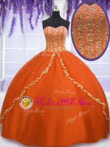 Ball Gowns 15th Birthday Dress Orange Red Sweetheart Tulle Sleeveless Floor Length Lace Up