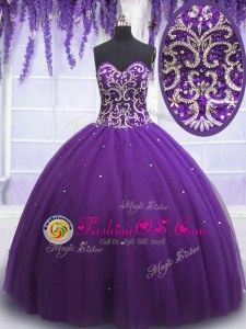 Floor Length Eggplant Purple Quinceanera Gowns Sweetheart Sleeveless Lace Up