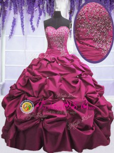 Lovely Taffeta Sleeveless Floor Length Sweet 16 Dresses and Beading and Appliques and Pick Ups