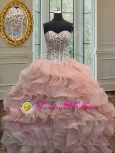 Spectacular Scoop Beading and Ruffles Sweet 16 Quinceanera Dress Hot Pink Lace Up Sleeveless Floor Length