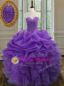 Sweetheart Sleeveless Lace Up Sweet 16 Dress Lavender Organza