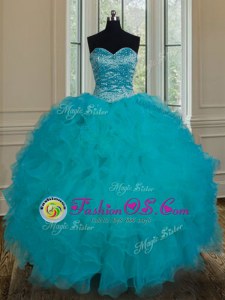 Fantastic Floor Length Teal Sweet 16 Quinceanera Dress Sweetheart Sleeveless Lace Up
