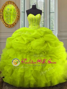 Attractive Sleeveless Beading and Ruffles and Pick Ups Lace Up 15th Birthday Dress
