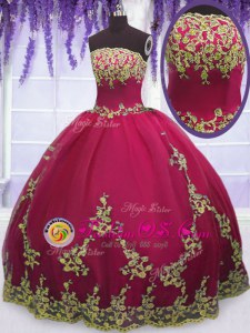 Floor Length Fuchsia Ball Gown Prom Dress Tulle Sleeveless Appliques