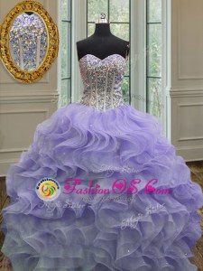 Fancy Ball Gowns Quinceanera Gown Lavender Sweetheart Organza Sleeveless Floor Length Lace Up