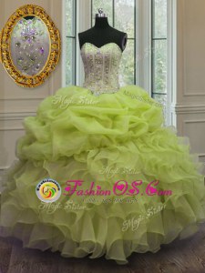 Flare Organza Lace Up Strapless Sleeveless With Train Quinceanera Dresses Brush Train Beading and Appliques and Ruffles