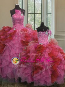 Floor Length Multi-color Quinceanera Dress Organza Sleeveless Beading and Ruffles