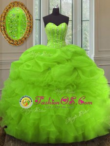 Fine Organza Sweetheart Sleeveless Lace Up Beading and Ruffles Sweet 16 Quinceanera Dress in Hot Pink
