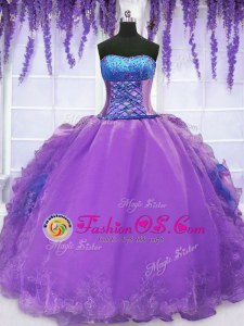 Clearance Embroidery and Ruffles Sweet 16 Quinceanera Dress Purple Lace Up Sleeveless Floor Length