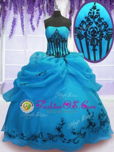 Captivating Ball Gowns 15th Birthday Dress Blue V-neck Organza Sleeveless Floor Length Lace Up