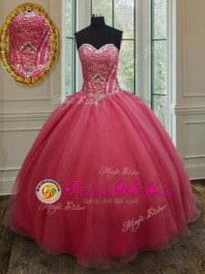 Luxurious Pink Organza Lace Up Sweet 16 Dresses Sleeveless Floor Length Beading and Ruching