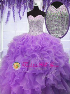 Beauteous Sequins Floor Length Ball Gowns Sleeveless Lavender Sweet 16 Quinceanera Dress Lace Up