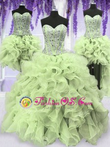 Four Piece Sleeveless Lace Up Floor Length Ruffles and Sequins Sweet 16 Quinceanera Dress
