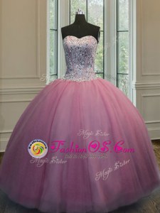 Dramatic Organza Sweetheart Sleeveless Lace Up Beading Quinceanera Gowns in Baby Pink