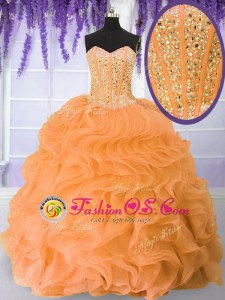 Attractive Ball Gowns Ball Gown Prom Dress Orange Sweetheart Organza Sleeveless Floor Length Lace Up