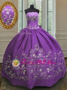 Spectacular Eggplant Purple Sleeveless Satin Lace Up 15 Quinceanera Dress for Military Ball and Sweet 16 and Quinceanera