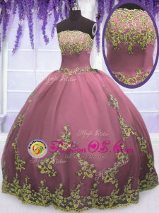 Four Piece Lavender Lace Up Vestidos de Quinceanera Embroidery and Ruffles Sleeveless Floor Length