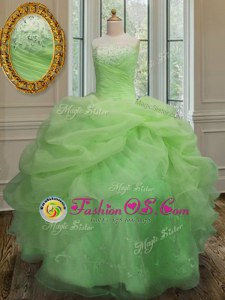 Designer Organza Lace Up Strapless Sleeveless Floor Length Sweet 16 Quinceanera Dress Embroidery and Pick Ups