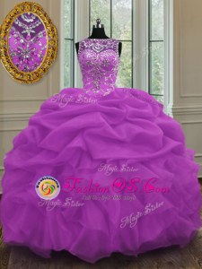Four Piece Lilac Sleeveless Ruffles and Sequins Floor Length Sweet 16 Dress