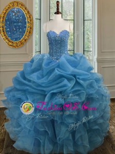 Perfect Scoop Sleeveless Organza 15th Birthday Dress Beading and Ruffles Court Train Lace Up