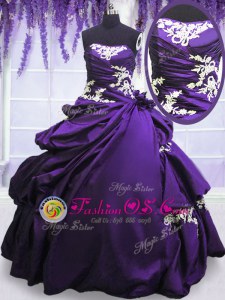 Flare Pick Ups Ball Gowns Ball Gown Prom Dress Purple Strapless Taffeta Sleeveless Floor Length Lace Up