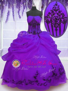 Dramatic Purple Sleeveless Organza Lace Up Vestidos de Quinceanera for Military Ball and Sweet 16 and Quinceanera
