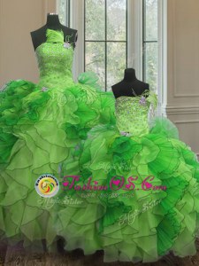 Pretty Multi-color Strapless Lace Up Beading and Ruffles Quinceanera Dress Sleeveless