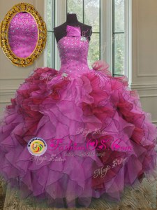 Sleeveless Floor Length Ruffles and Sequins Lace Up Quinceanera Dresses with Multi-color