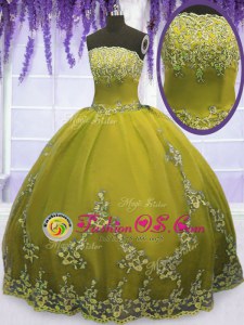 Floor Length Olive Green Quinceanera Gown Tulle Sleeveless Appliques