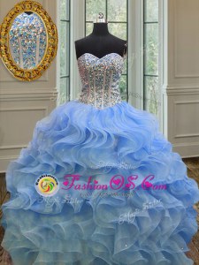 Romantic Royal Blue Sweetheart Neckline Beading and Ruffles 15 Quinceanera Dress Sleeveless Lace Up