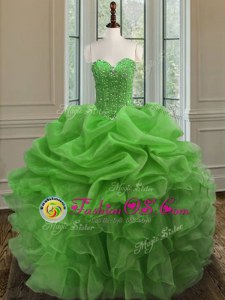 Super Lace Up Sweetheart Beading and Ruffles Ball Gown Prom Dress Organza Sleeveless