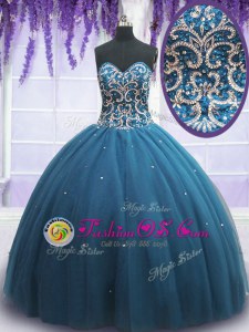 Beading and Appliques 15th Birthday Dress Teal Lace Up Sleeveless Floor Length