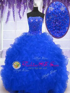 Spectacular Sleeveless Brush Train Beading and Ruffles Lace Up 15th Birthday Dress