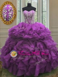 Sumptuous Purple Sweetheart Neckline Beading and Ruffles Vestidos de Quinceanera Sleeveless Lace Up