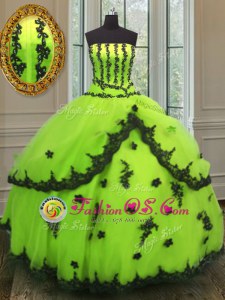 Yellow Green Lace Up Sweet 16 Quinceanera Dress Appliques Sleeveless Floor Length