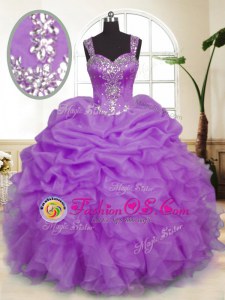 Beading and Ruffles and Pick Ups Sweet 16 Dress Lavender Zipper Sleeveless Floor Length
