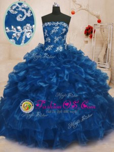 Navy Blue Sleeveless Organza Lace Up Quinceanera Dress for Military Ball and Sweet 16 and Quinceanera